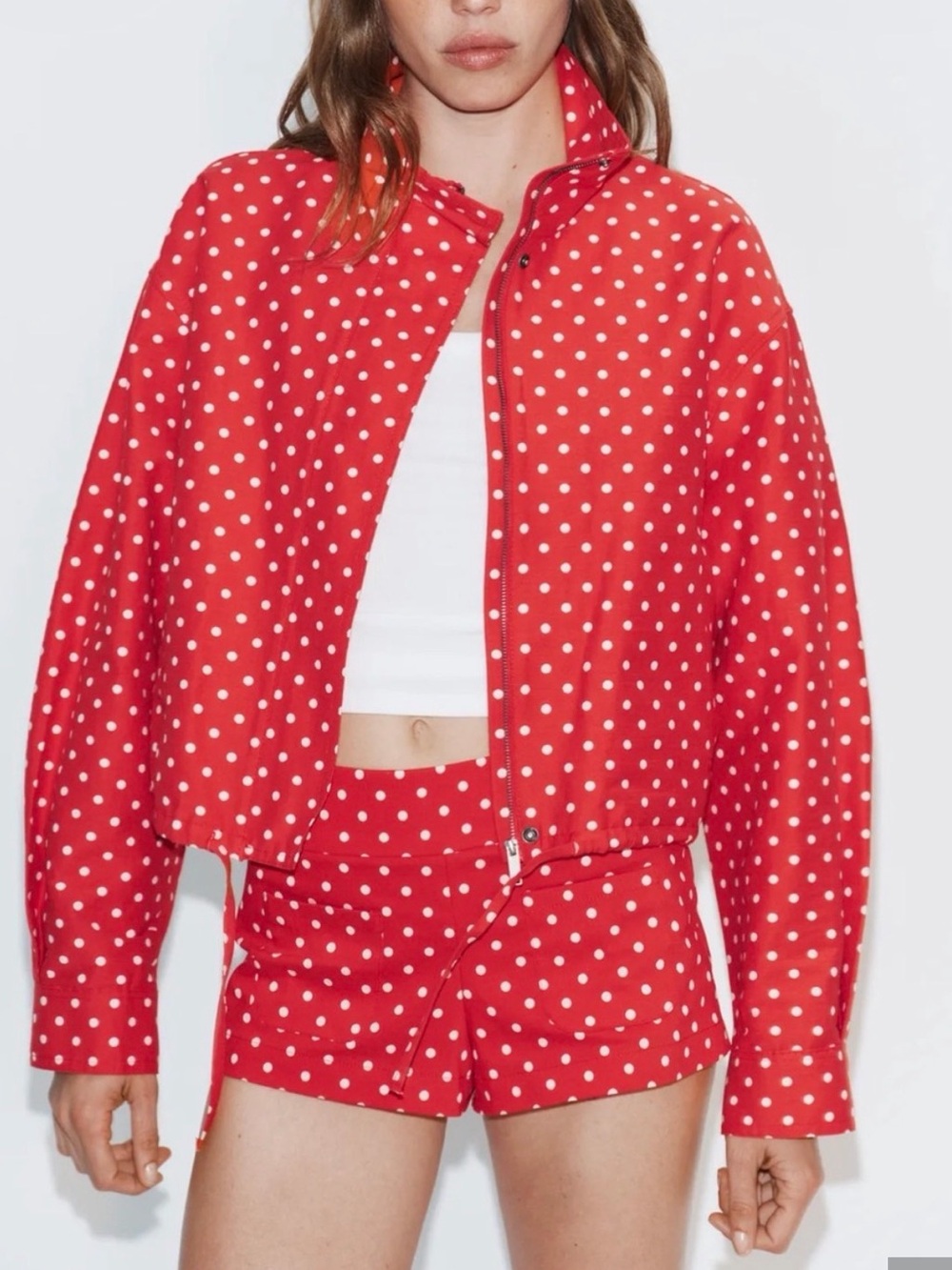 Zara Red Polka Dot Trench-Style Jacket
